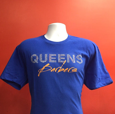 Queens Barbers T shirt Royal Blue & Orange